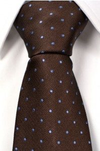 brown necktie with blue dots