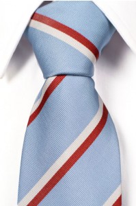 A refreshing and light baby blue tie. The stripes give it a feeling of strength. Click on the picture to buy it for $29